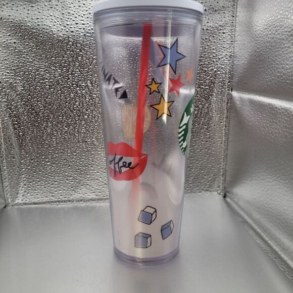 NWT! Starbucks Summer Graffiti Back To School Retro Clear Cold Cup 24oz Tumbler - Picture 3 of 5